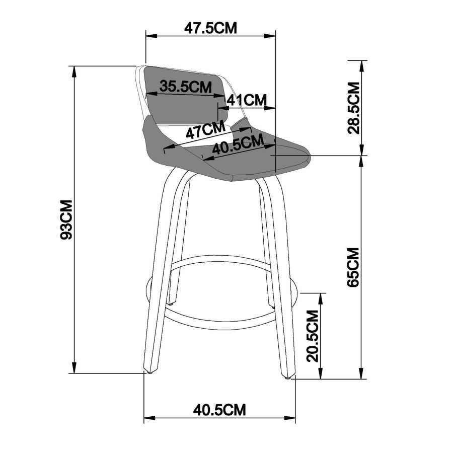 Tabouret de comptoir Hudson de 26 po avec pivot en similicuir noir et noyer ( Meuble Mtl )