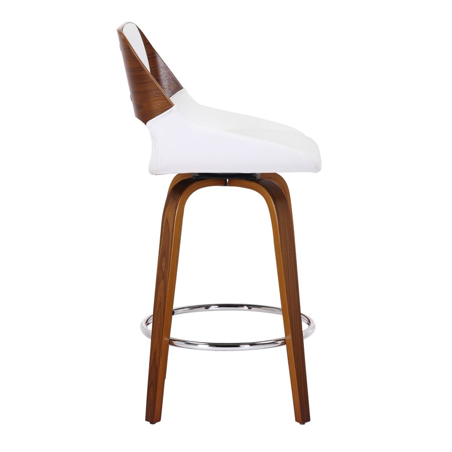 Tabouret de comptoir Hudson de 26 po avec pivot en similicuir blanc et noyer ( Meuble Mtl )