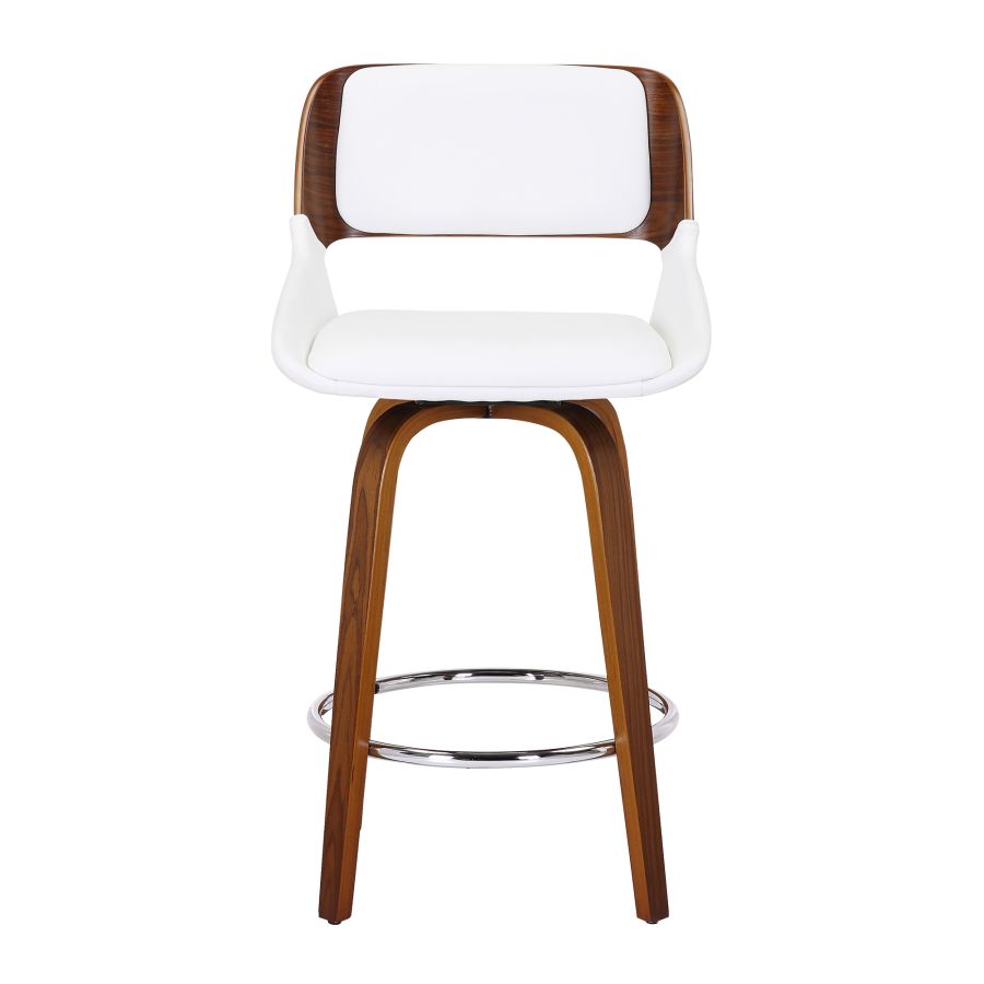 Tabouret de comptoir Hudson de 26 po avec pivot en similicuir blanc et noyer ( Meuble Mtl )