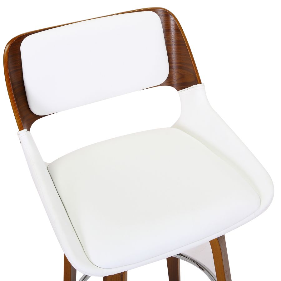 Tabouret de comptoir Hudson de 26 po avec pivot en similicuir blanc et noyer ( Meuble Mtl )