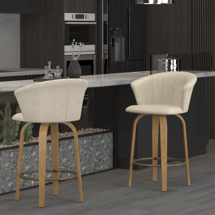 Toula 26" Tabouret de comptoir en tissu beige et naturel ( Meuble Mtl )