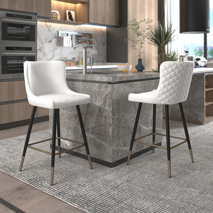 Tabouret de comptoir Xander de 26 po, ensemble de 2, en blanc  ( Meuble Mtl )