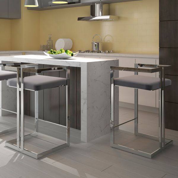 Tabouret de comptoir Cosmo de 26 po en gris et argent ( Meuble Mtl )