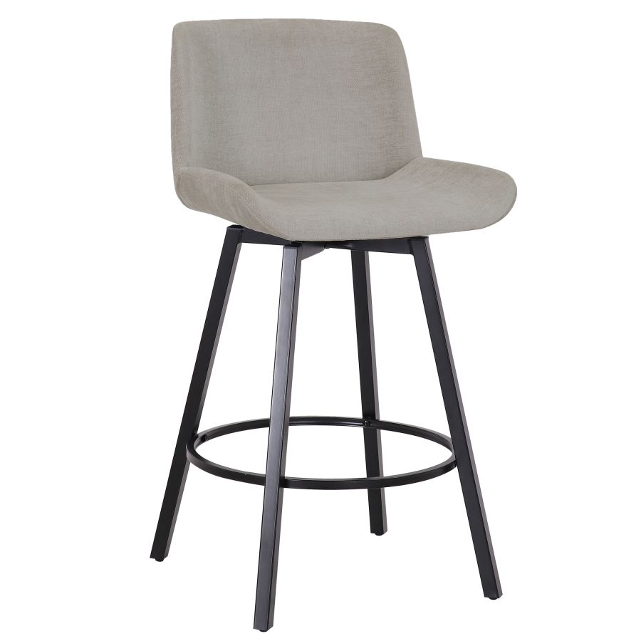 Tabouret de comptoir Fern de 26 po, ensemble de 2, avec pivot en tissu gris et noir ( Meuble Mtl )