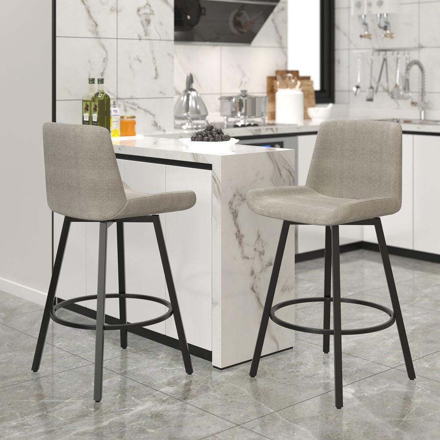 Tabouret de comptoir Fern de 26 po, ensemble de 2, avec pivot en tissu gris et noir ( Meuble Mtl )