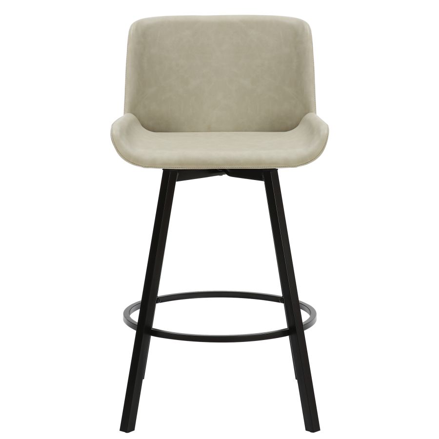 Tabouret de comptoir Fern de 26 po, ensemble de 2, avec pivot en similicuir ivoire vintage et noir ( Meuble Mtl )