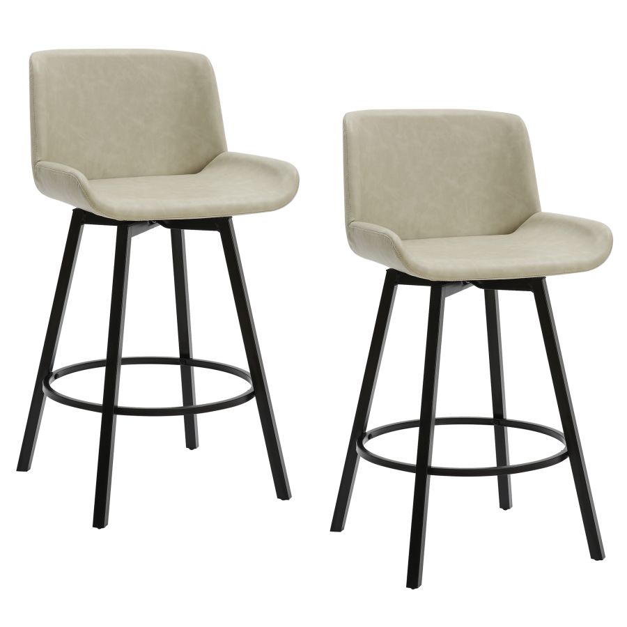 Tabouret de comptoir Fern de 26 po, ensemble de 2, avec pivot en similicuir ivoire vintage et noir ( Meuble Mtl )