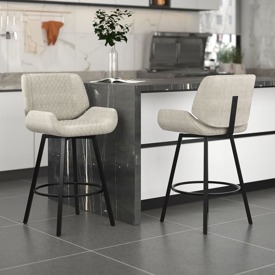 Tabouret de comptoir Fraser de 26 po, ensemble de 2, avec pivot en tissu gris et noir ( Meuble Mtl )