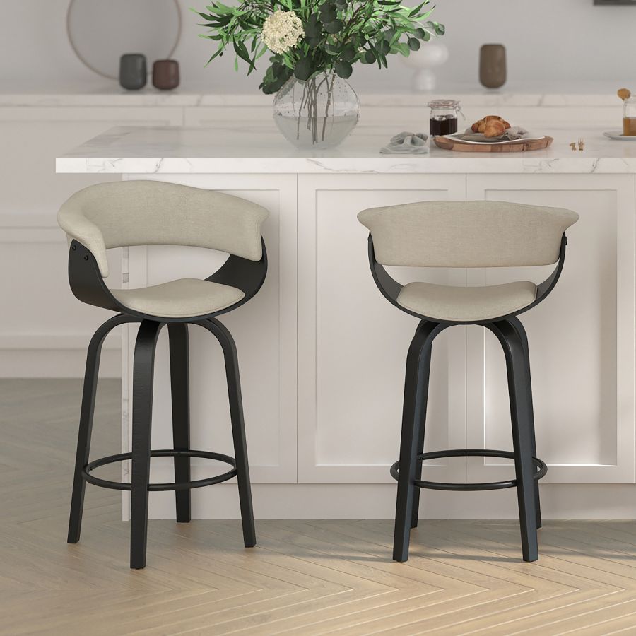 Holt 26" Tabouret de comptoir en tissu beige et noir ( Meuble Mtl ) 