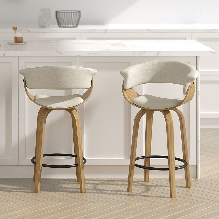 Holt 26" Tabouret de comptoir en tissu beige et naturel ( Meuble Mtl ) 
