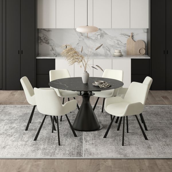Ensemble de salle à manger Calisto/Signy 7 pièces avec table noire et chaise ivoire