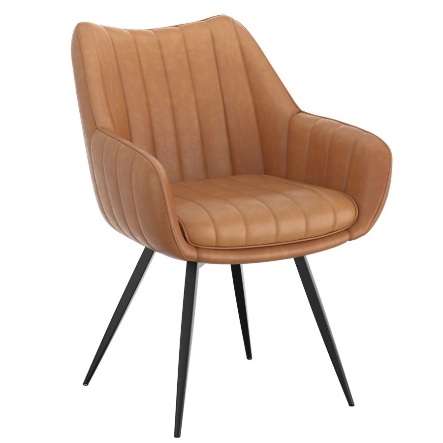 Julius/Talon Ensemble de salle à manger 7 pièces avec table noire et chaise Camel