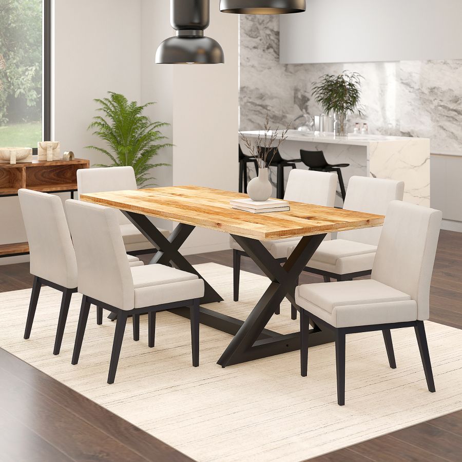 Zax/Cortez Ensemble de salle à manger 7 pièces en naturel avec chaise beige et noire