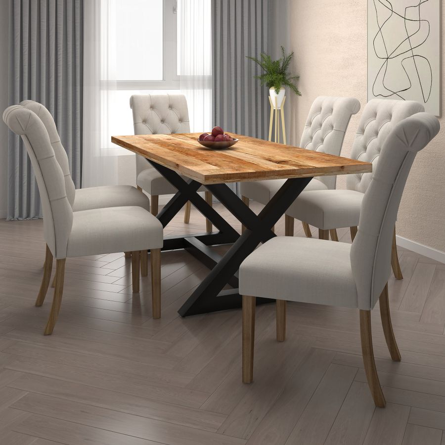 Ensemble de salle à manger 7 pièces Zax/Melia naturel avec chaise beige ( Meuble Mtl )
