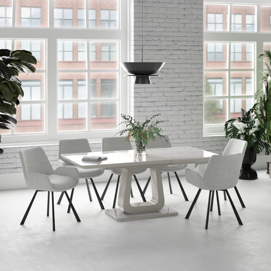 Corvus/Signy Ensemble de salle à manger 7 pièces avec table gris chaud et chaise gris clair