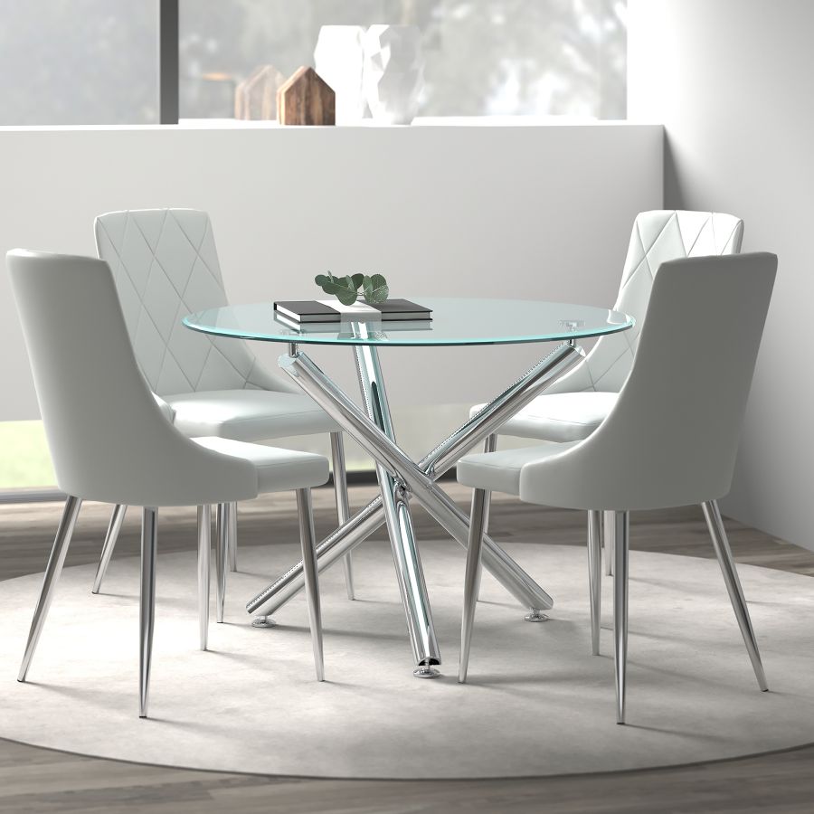 Ensemble de salle à manger Solara/Devo 5 pièces en chrome avec chaise grise ( Meuble Mtl )