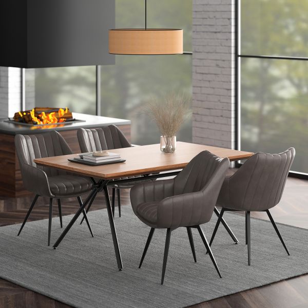 Ensemble de salle à manger 5 pièces Bronx/Talon avec table naturelle et chaise charbon de bois 
