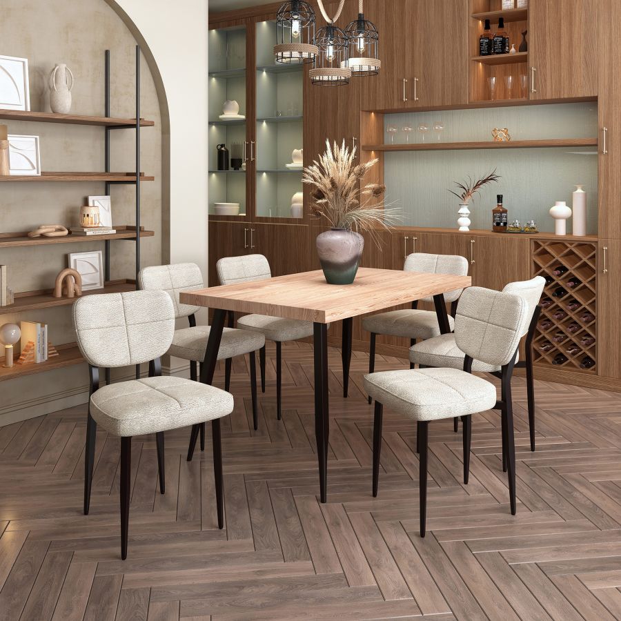 Ensemble de salle à manger Vesta/Zeke 7 pièces avec table naturelle et chaise beige 