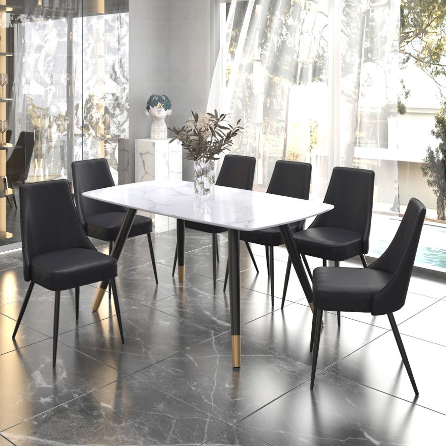 Emery/Koda Ensemble de salle à manger 7 pièces avec table blanche et chaise noire