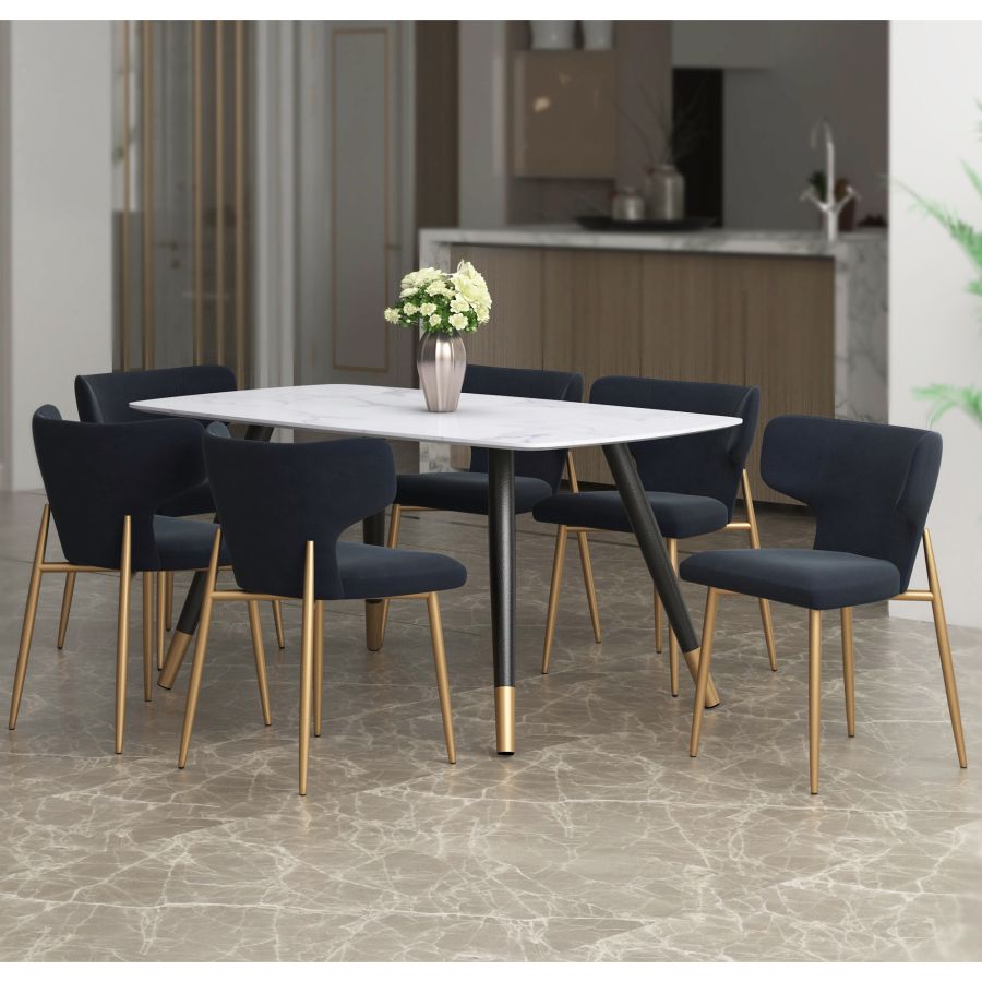 Ensemble de salle à manger 7 pièces Emery/Akira en blanc avec chaise noire ( Meuble Mtl )