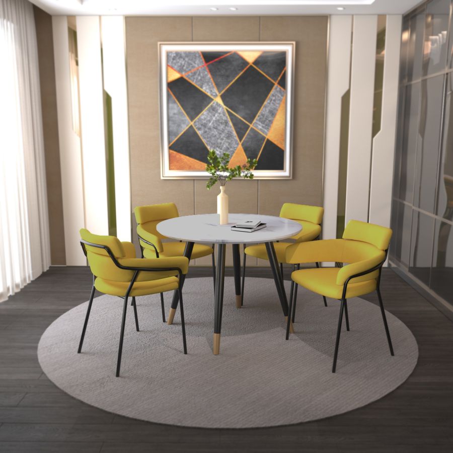 Ensemble de salle à manger 5 pièces Emery/Axel en blanc avec chaise moutarde ( Meuble Mtl )