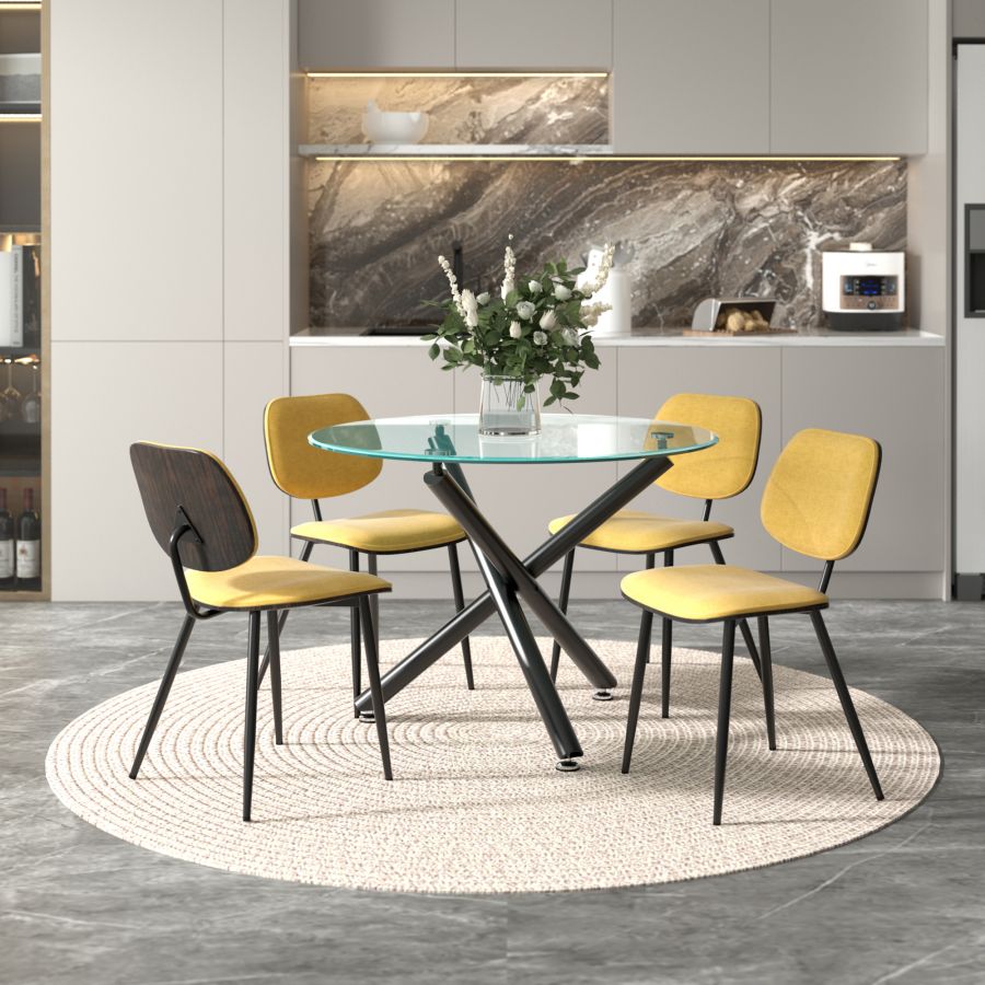 Ensemble de salle à manger 5 pièces Suzette/Capri en noir avec chaise moutarde ( Meuble Mtl )