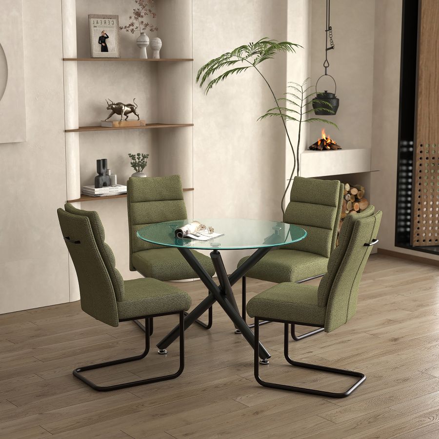 Ensemble de salle à manger Suzette/Brodi 5 pièces avec table noire et chaise Sauge