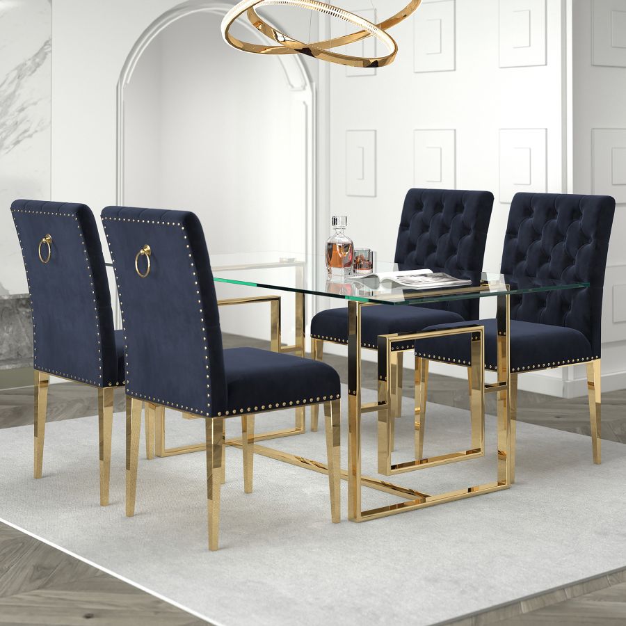 Ensemble de salle à manger 5 pièces Eros/Azul en or avec chaise noire ( Meuble Mtl )