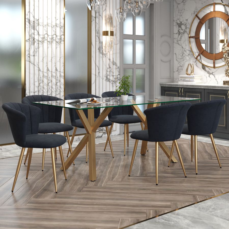 Ensemble de salle à manger 7 pièces Stark/Orchid en or vieilli avec chaise noire ( Meuble Mtl )