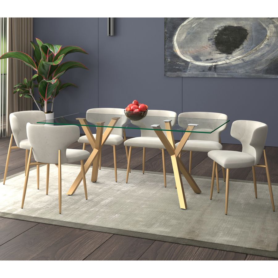 Ensemble de salle à manger Stark/Akira 7 pièces en or vieilli avec chaise grise ( Meuble Mtl )