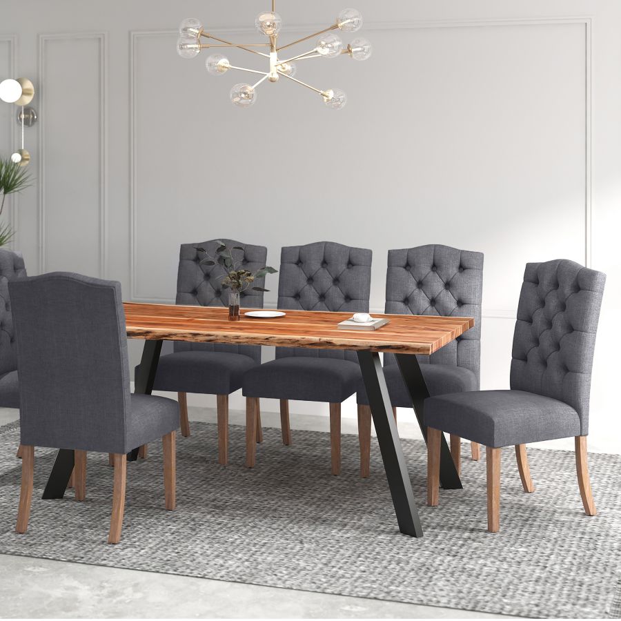 Ensemble de salle à manger Virag/Lucian 7 pièces en naturel avec chaise grise ( Meuble Mtl )