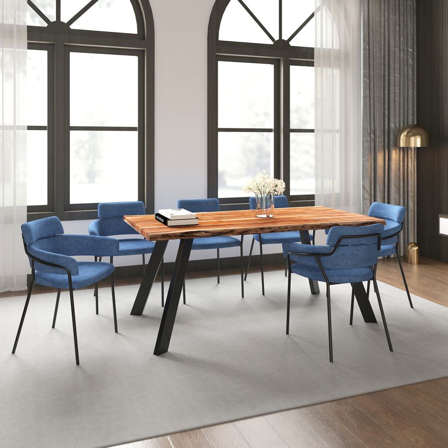 Ensemble de salle à manger 7 pièces Virag/Axel en naturel avec chaise bleue ( Meuble Mtl )