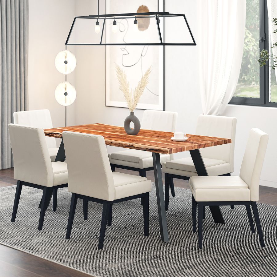 Virag/Cortez Ensemble de salle à manger 7 pièces en naturel avec chaise beige et noire ( Meuble Mtl )