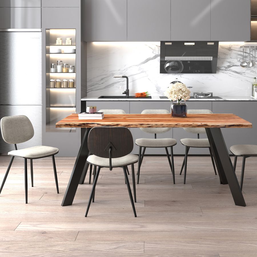 Ensemble de salle à manger Virag/Capri 7 pièces naturel avec chaise gris clair ( Meuble Mtl )
