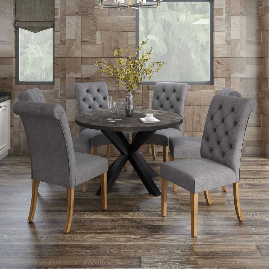 Ensemble de salle à manger 7 pièces Arhan/Melia en gris foncé avec chaise grise ( Meuble Mtl )