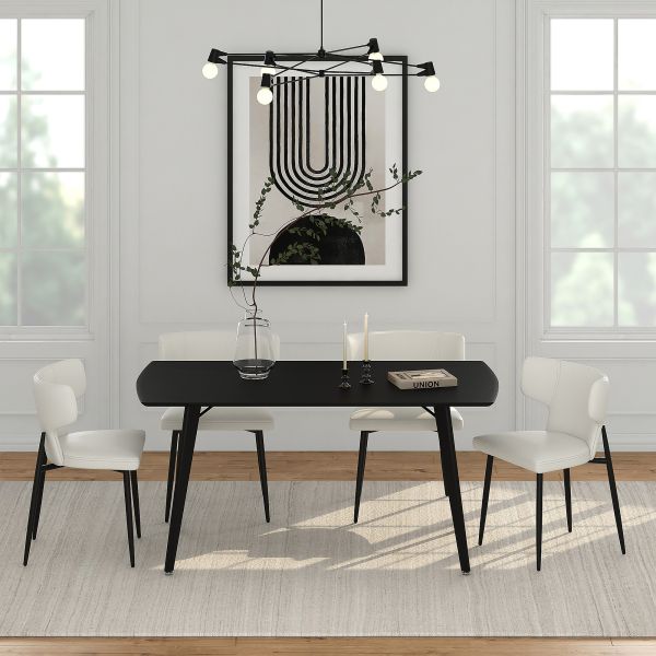 Leon/Olis Ensemble de salle à manger 5 pièces avec table noire et chaise beige