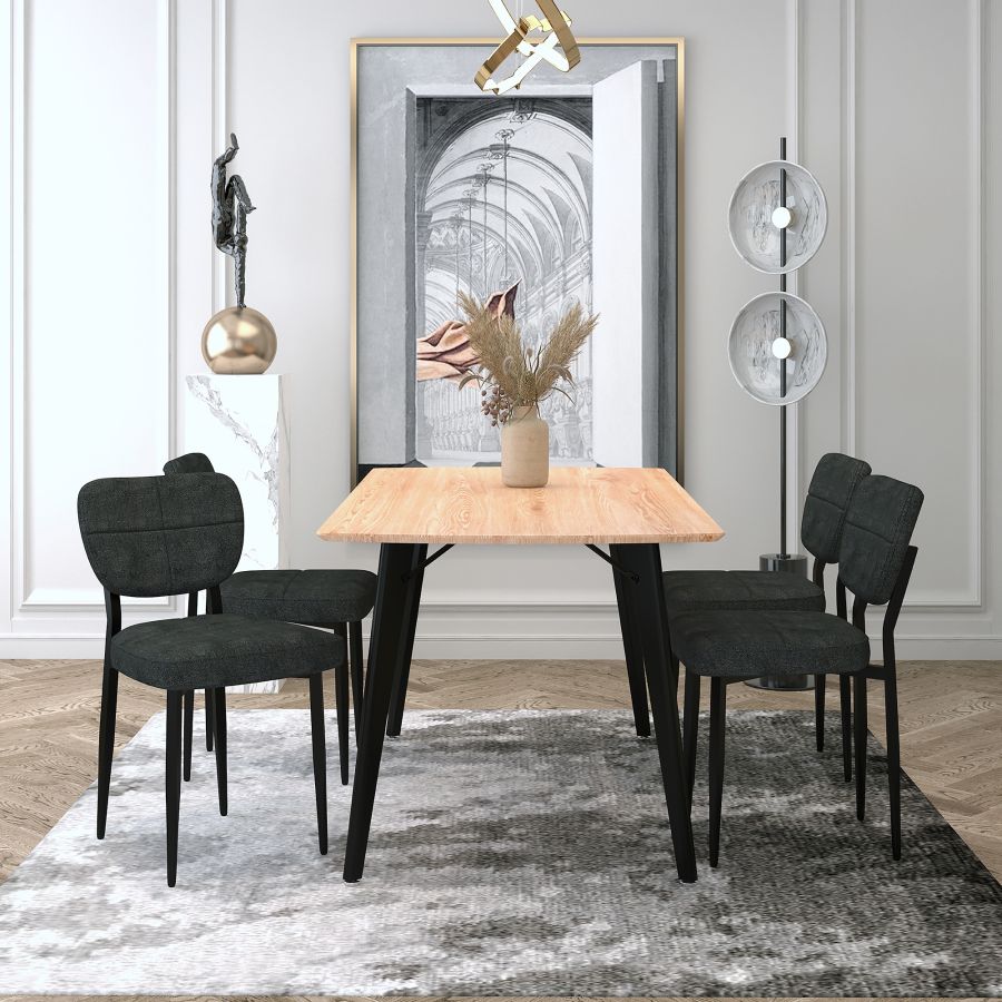 Leon/Zeke Ensemble de salle à manger 5 pièces avec table naturelle et chaise charbon de bois