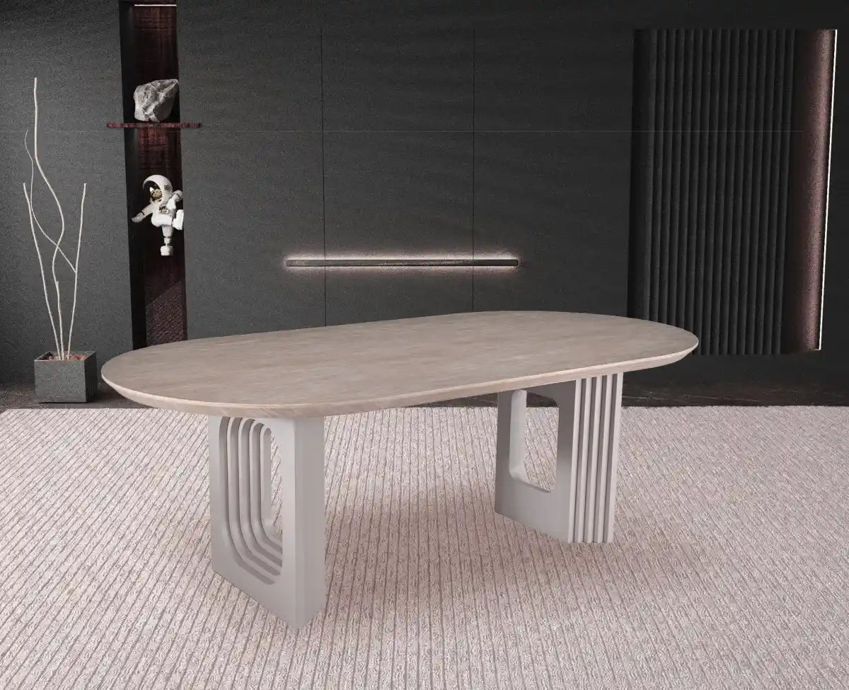 Table ovale Frankie - Finition travertin mat et crème