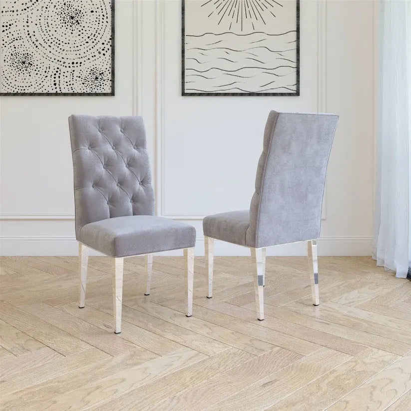 Chaise de salle à manger Leslie en velours anthracite et pieds en acier