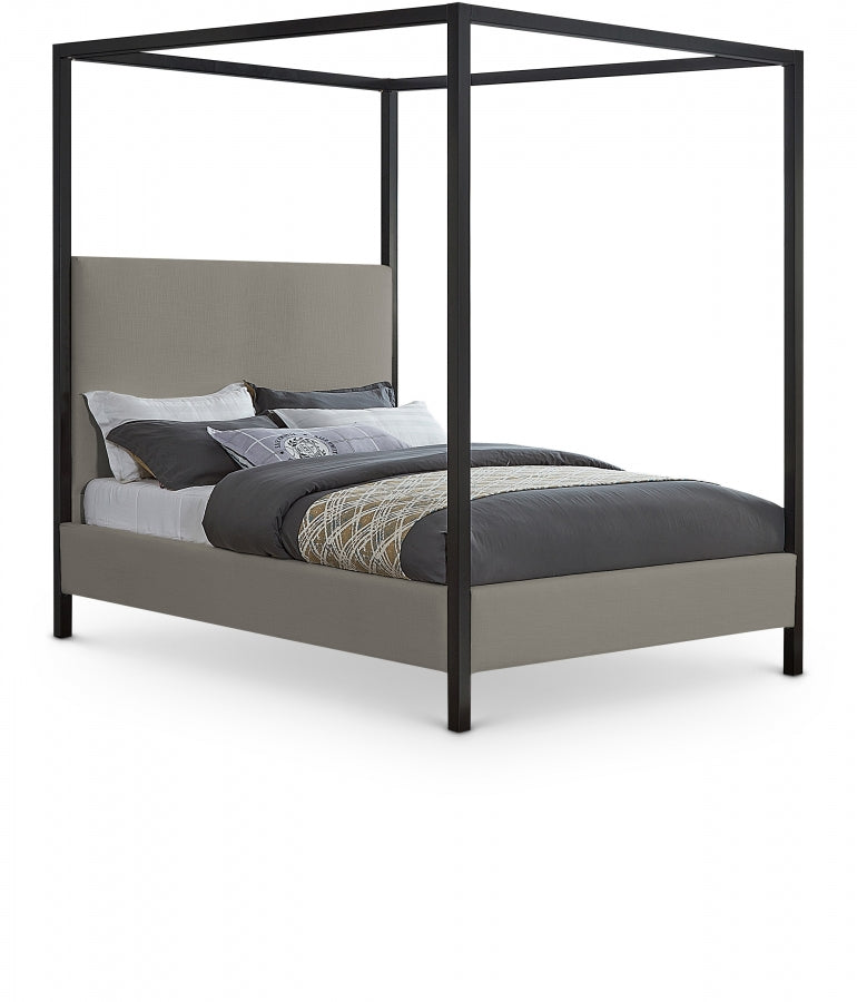 Lit king size en tissu texturé en lin James