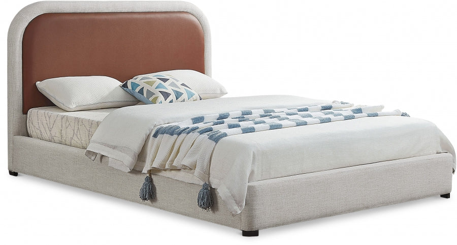 Lit double en tissu texturé en cuir végétalien et lin bicolore Blake