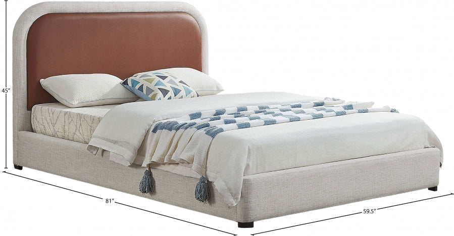 Lit double en tissu texturé en cuir végétalien et lin bicolore Blake