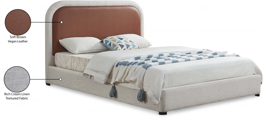 Lit double en tissu texturé en cuir végétalien et lin bicolore Blake