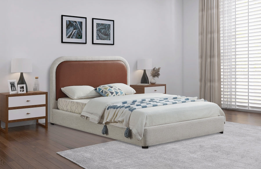 Lit très grand en tissu texturé en cuir végétalien et lin bicolore Blake