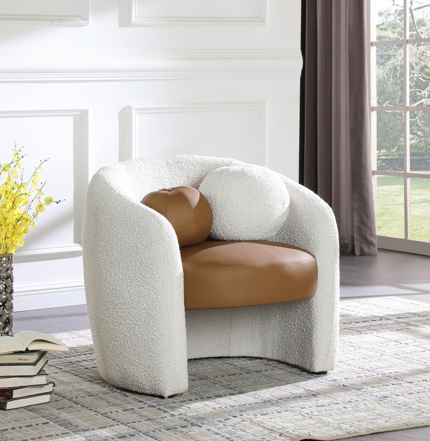 Fauteuil d'appoint en tissu boucle et cuir végétalien Acadia