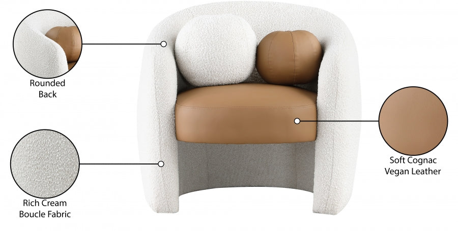 Fauteuil d'appoint en tissu boucle et cuir végétalien Acadia