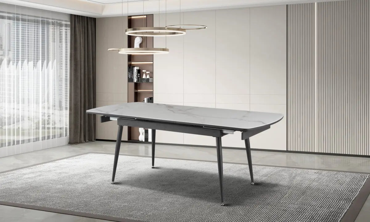 Table à manger extensible blanche Fabian - Effet Marbré