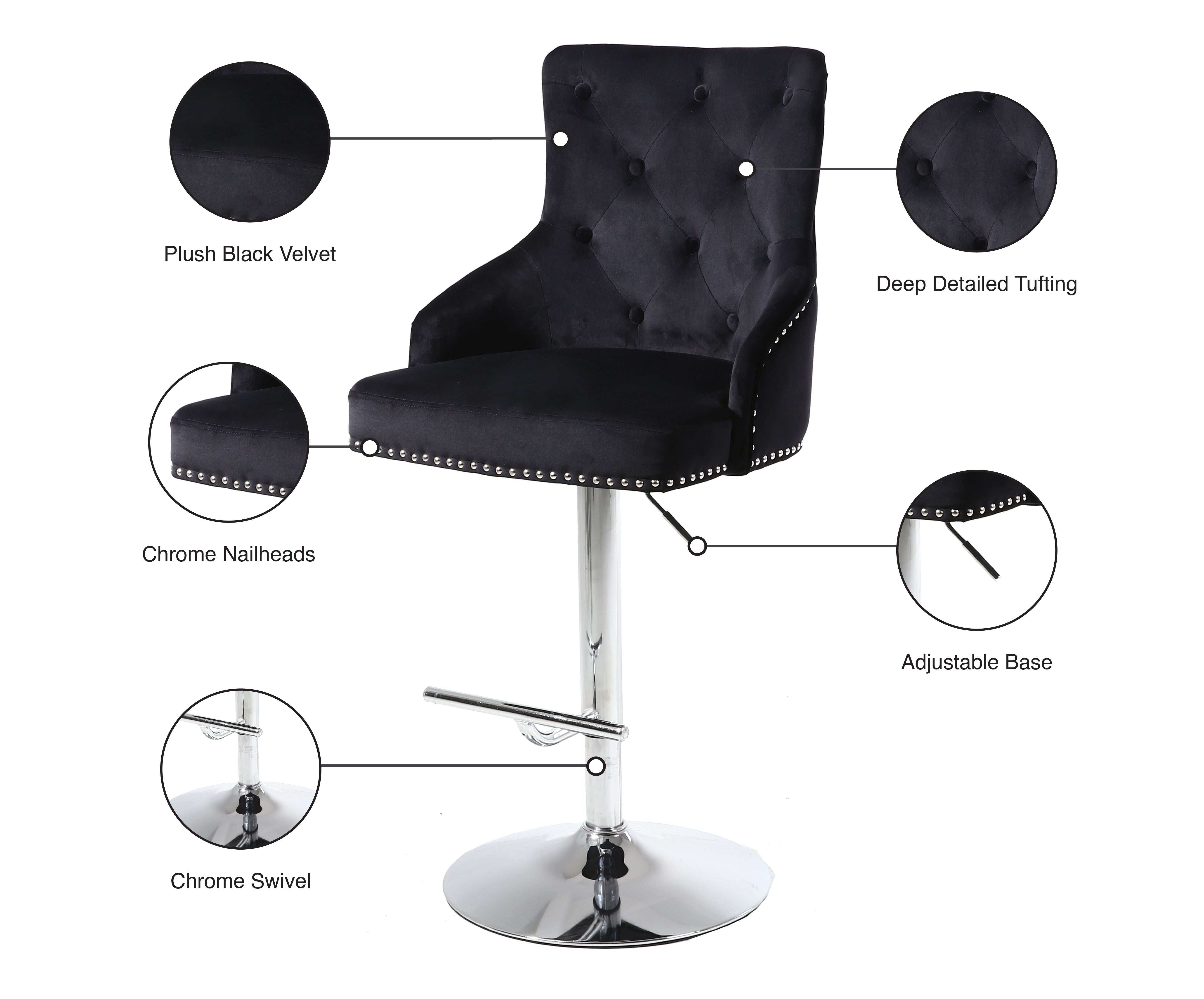 Barre réglable en velours Claude | Tabouret de comptoir