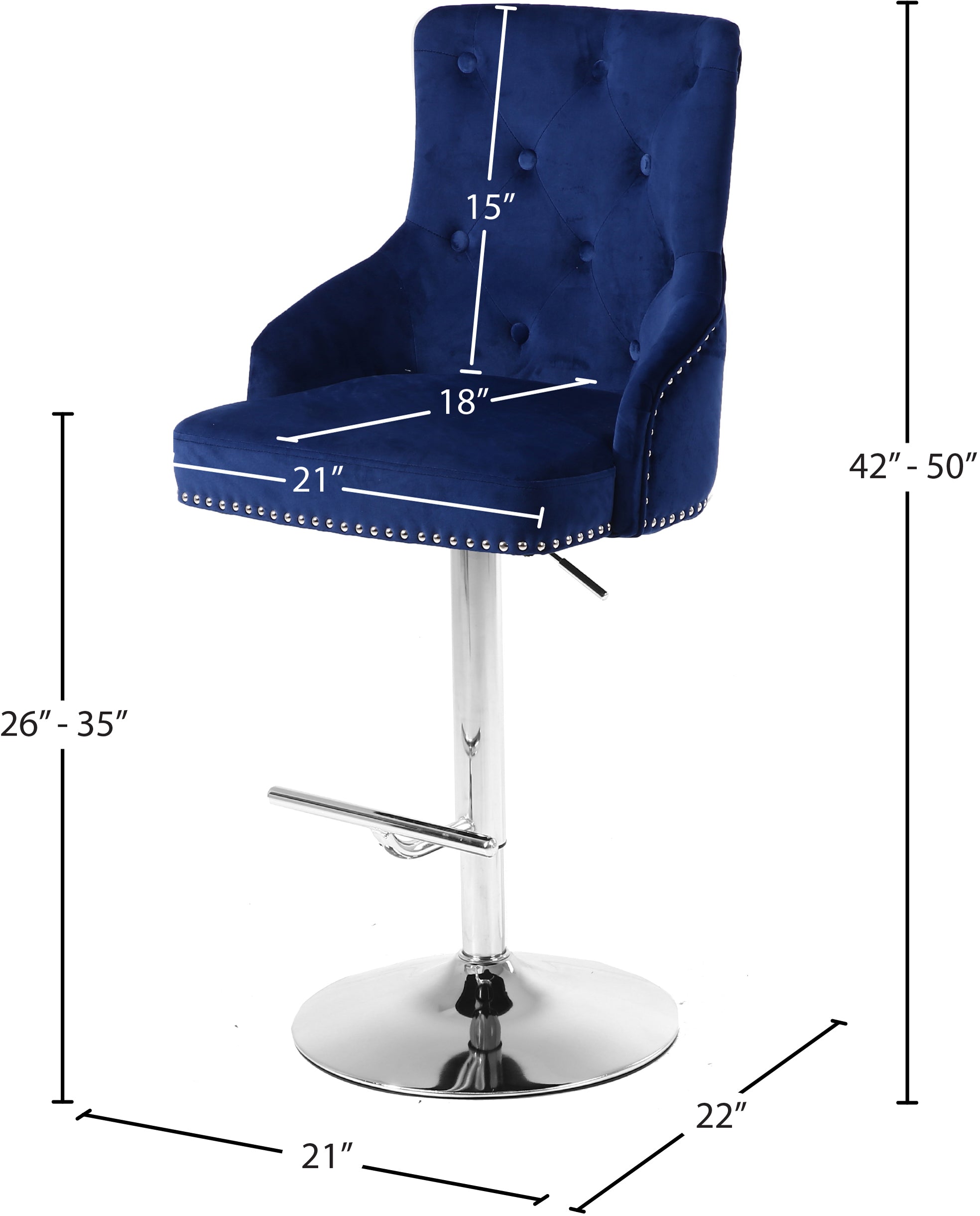 Barre réglable en velours Claude | Tabouret de comptoir