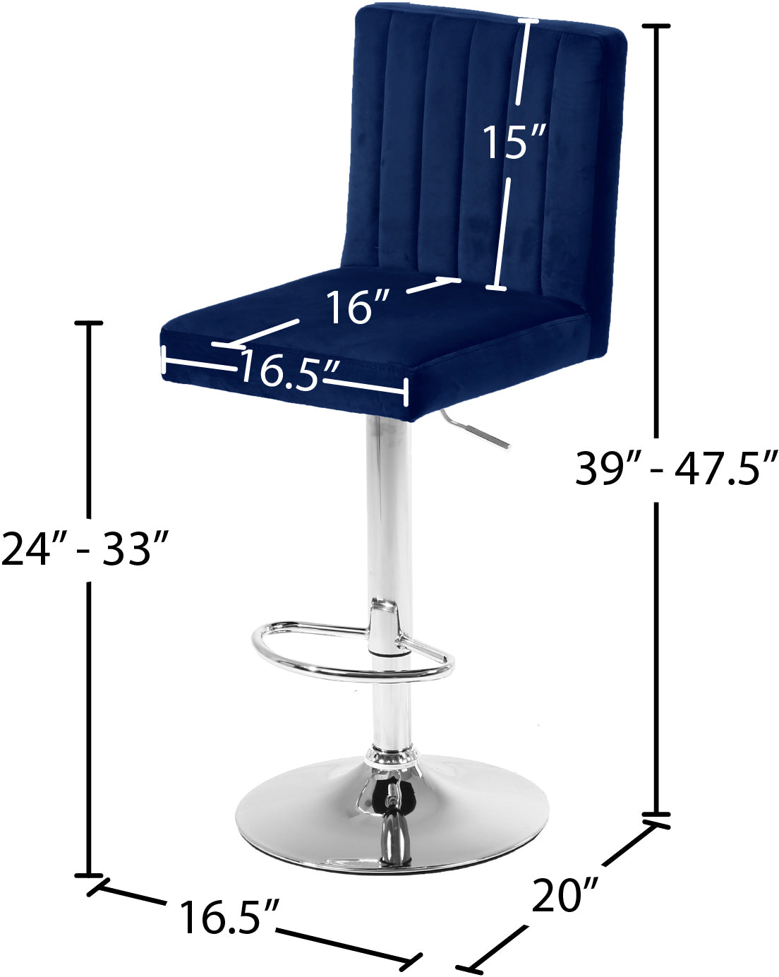 Barre réglable en velours Joel | Tabouret de comptoir